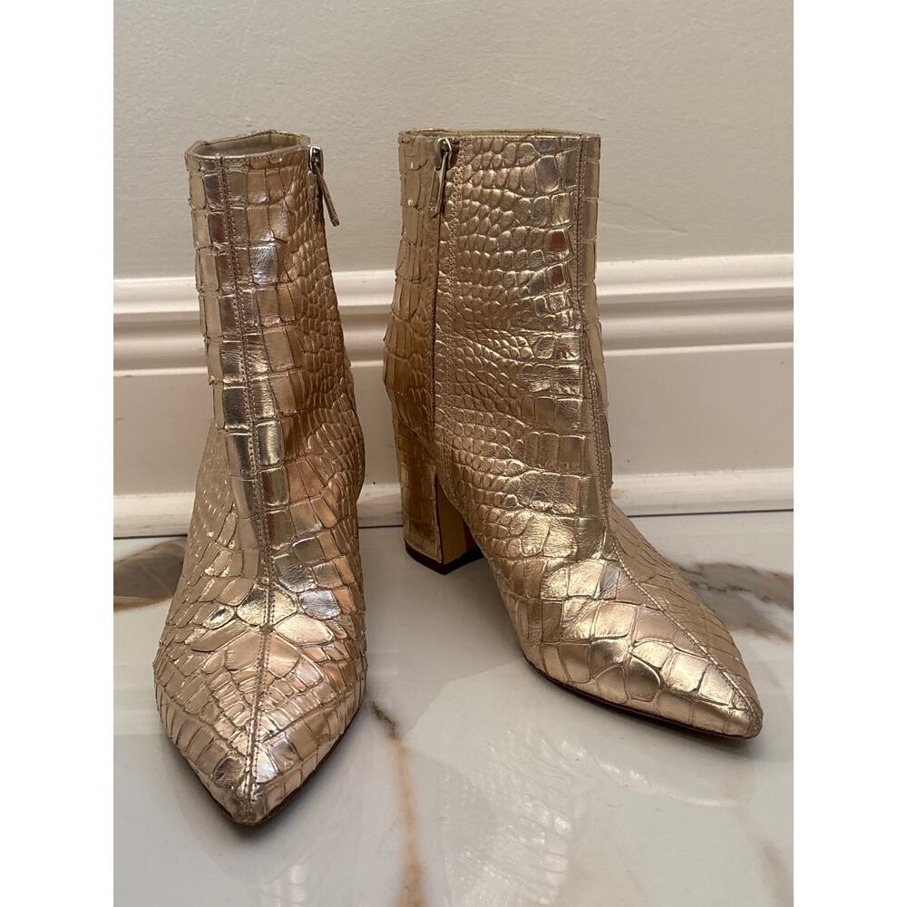 SAM EDELMAN Hilty2 Gold Croc Embossed Ankle Side Zip Boots 9